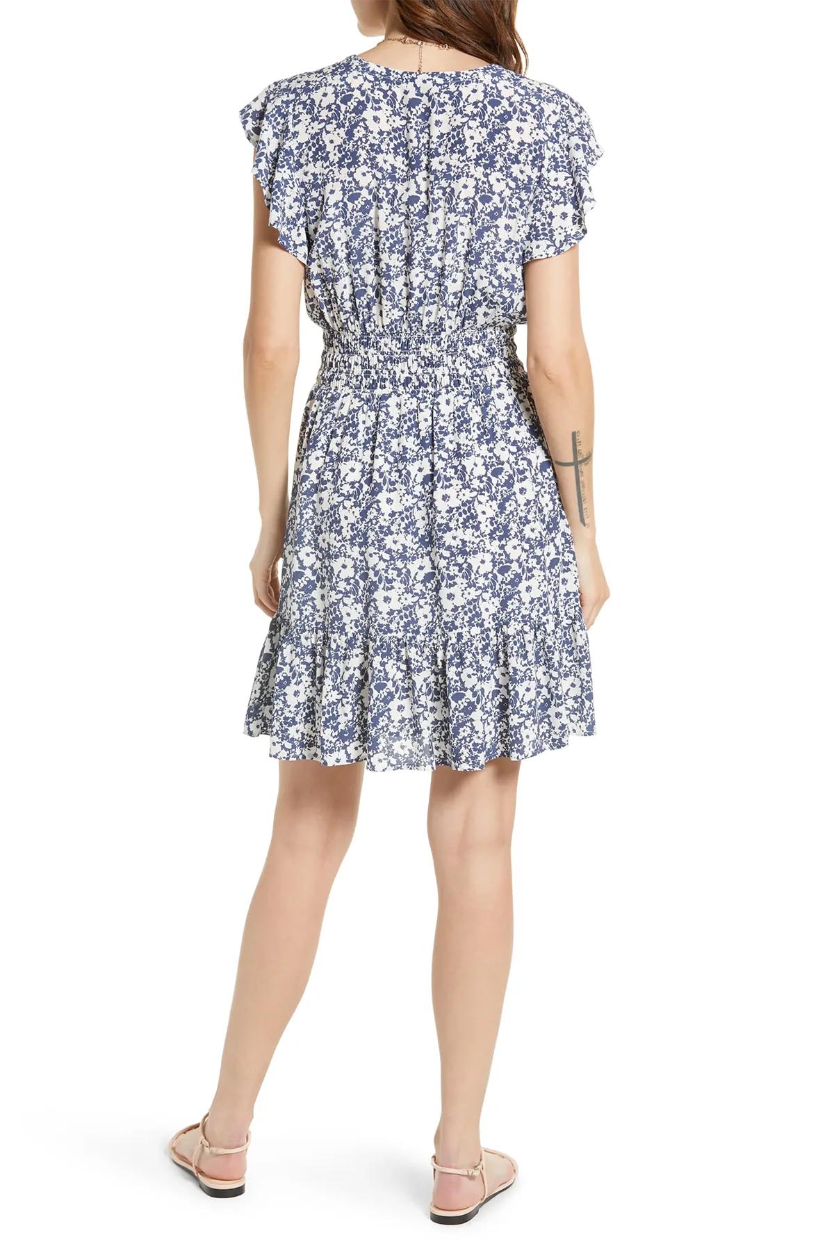 Desenli Kısa Kollu Elbise