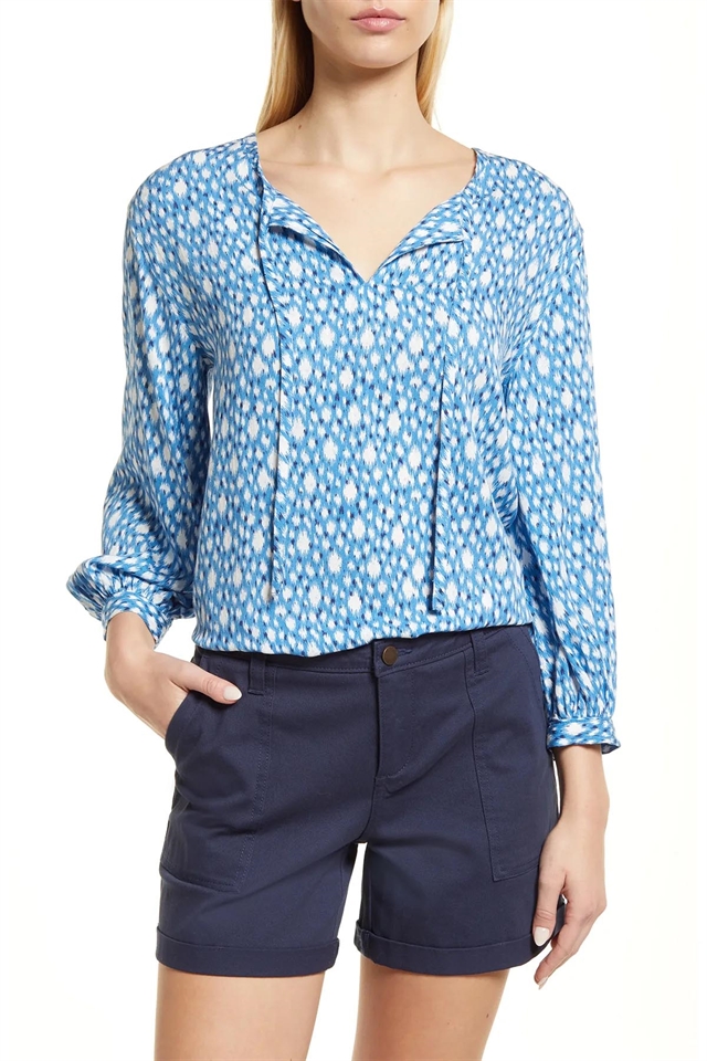 Mavi Soyut Desenli Bluz